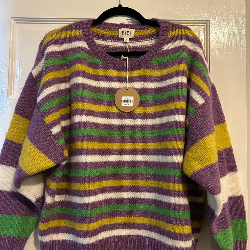 BiBi Women's Colorful Striped Sweater - Purple, Green, Yellow, White